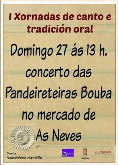 Cartel: I Xornadas de canto e tradición oral: concerto das Pandeireteiras Bouba no mercado das Neves