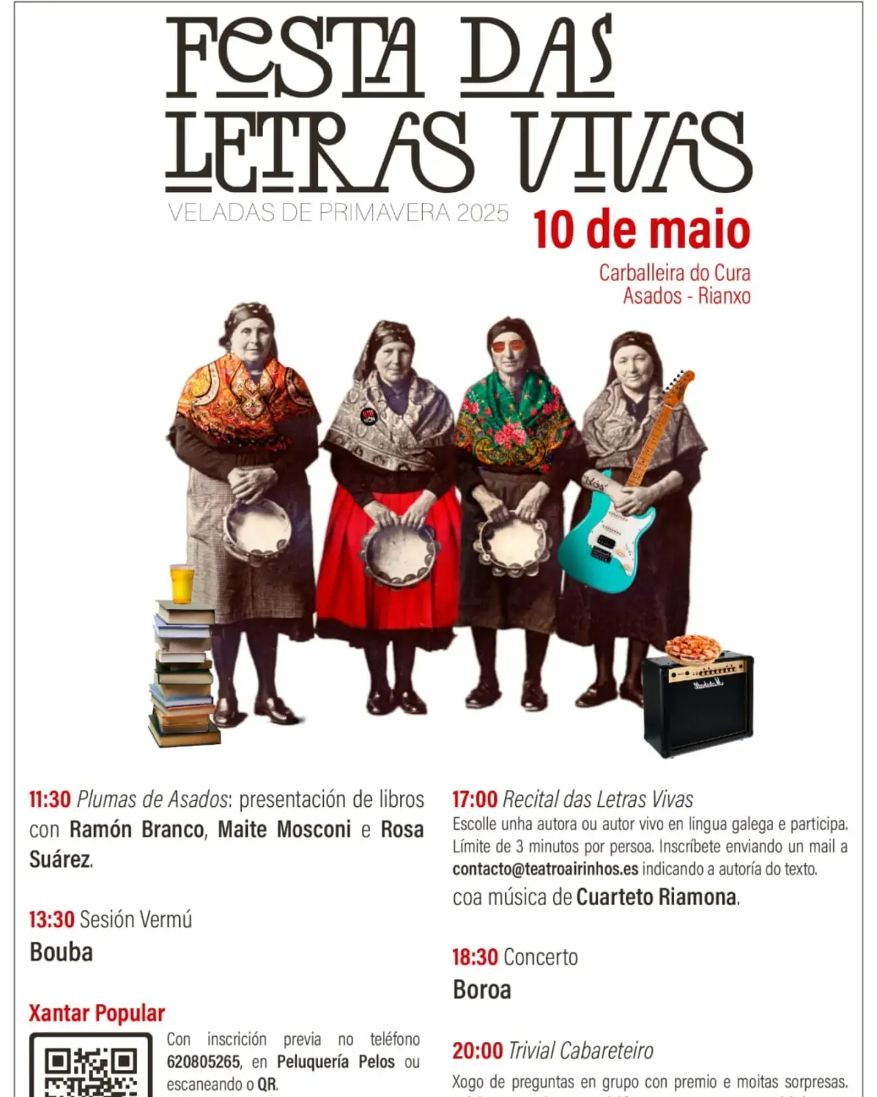 Cartel: Festa das Letras Vivas, Carballeira do Cura, Asados (Rianxo), sábado, 10 de maio de 2025