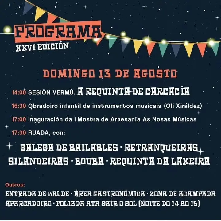 Cartel: Programa do domingo 13 de agosto: ruada con Bouba e outros grupos